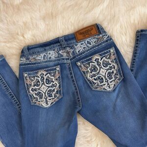 Y2K Western Style Jeans Women’s Bootcut Denim Bling Embroidered Pocket Jeans